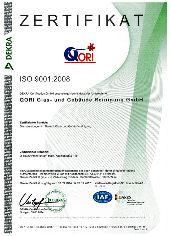 Zertifikat Qori GmbH